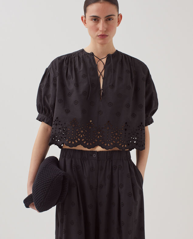 Bluse mit Lochstickerei aus Baumwolle H091 black beauty