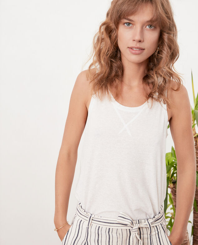Irisierendes Tank-Top mit Leinen Off white