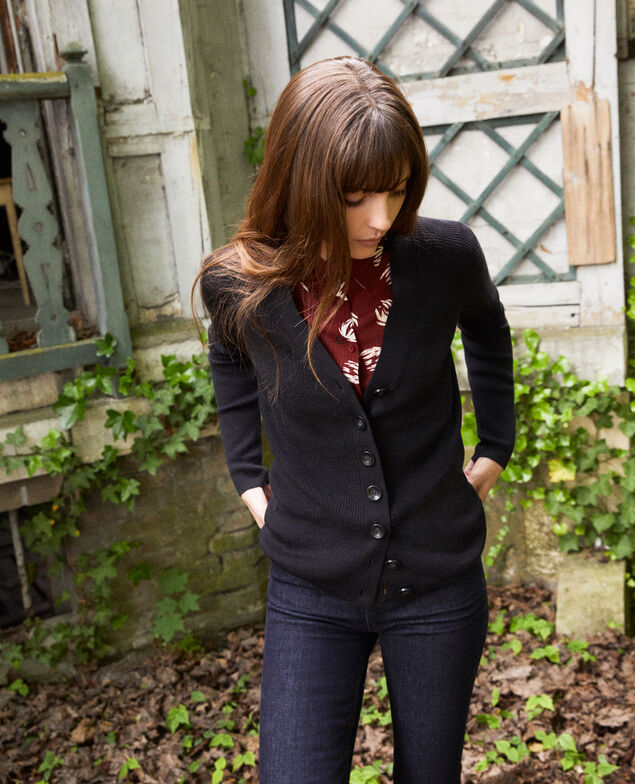 Zeitloser Cardigan 100% Merinowolle Noir