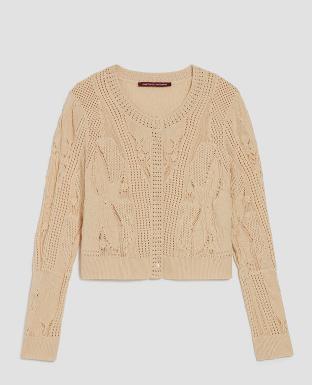 Häkelcardigan mit Blumenmotiv J300 natural