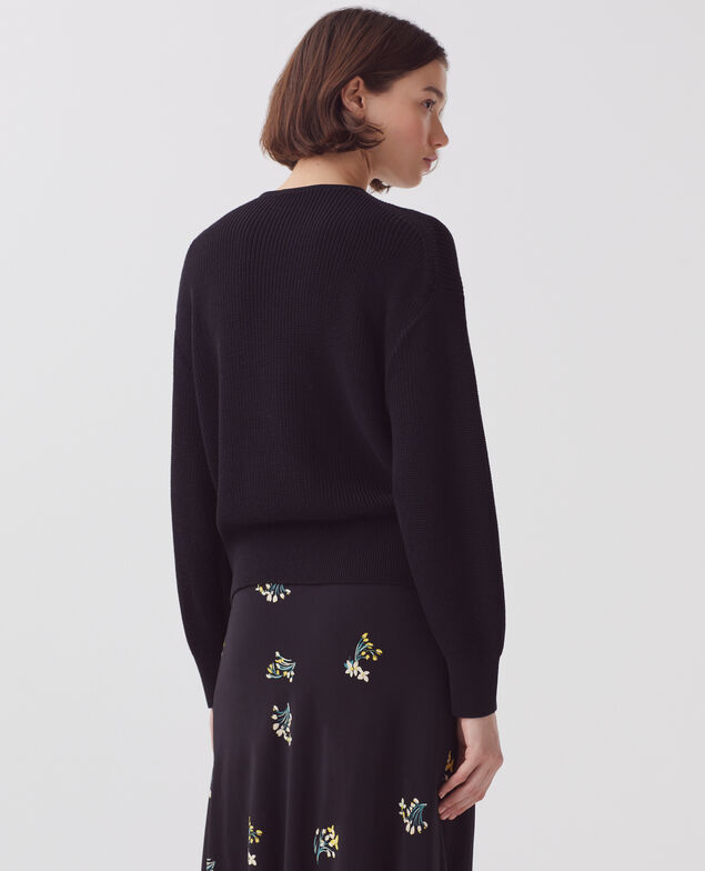 Pullover mit V-Ausschnitt aus Baumwolle H091 black beauty