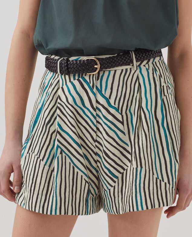 Bedruckte, fließend fallende Shorts Zebrastreifenmuster J014 big zebra ecru