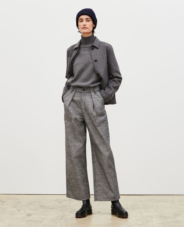 PLEATED - Weite Hose aus grauem Denim Grey wash