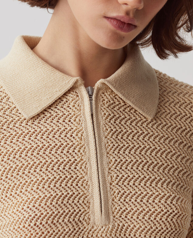 Baumwollpullover mit Polokragen mit Reißverschluss J300 natural