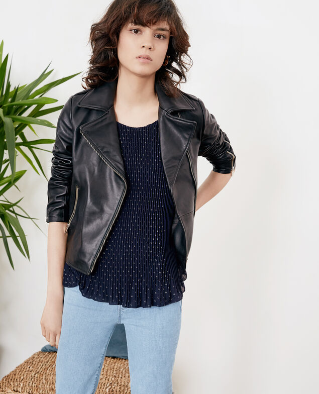 Plissée-Bluse Ring dots marine