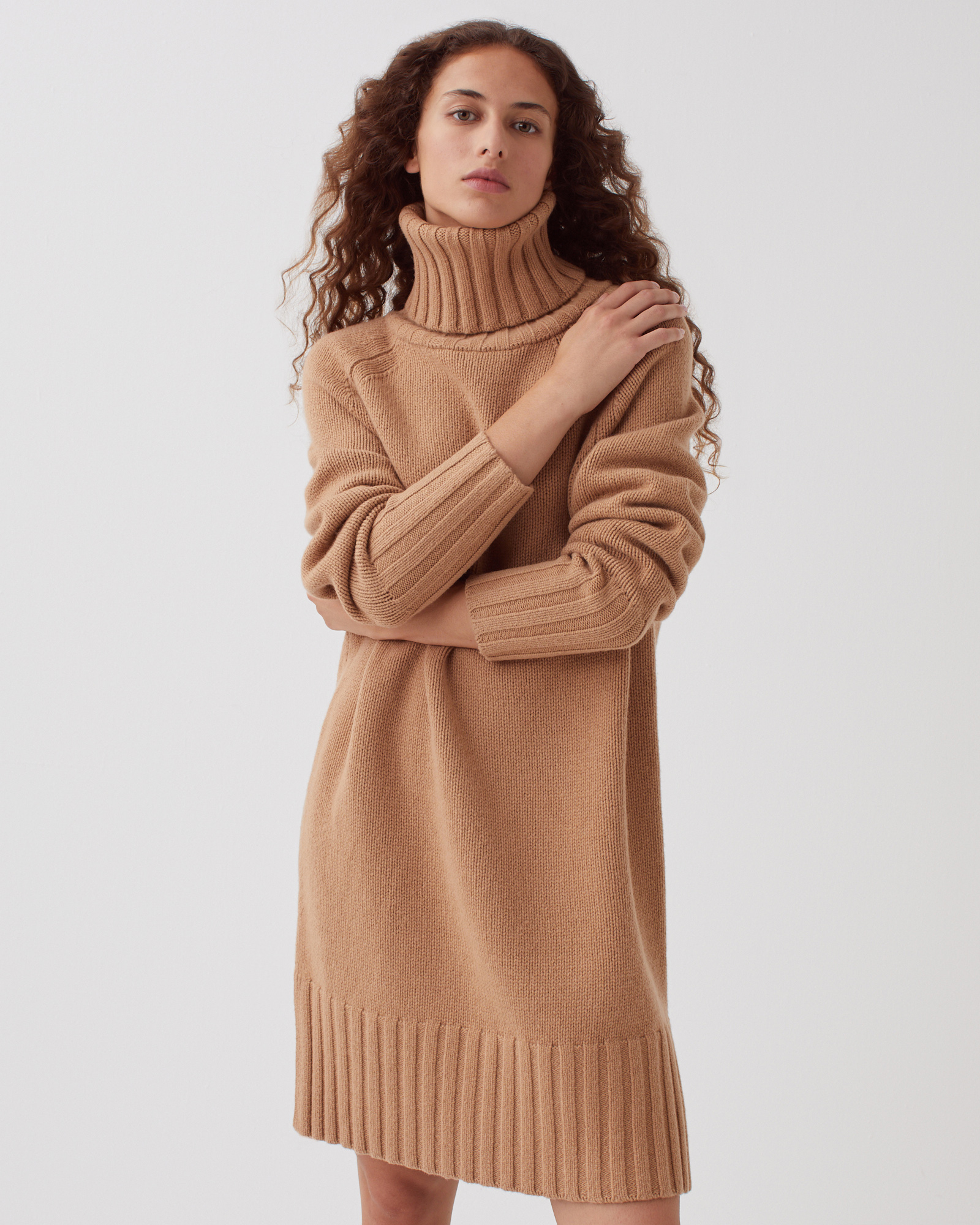 Wollpullover Kleid Wollpullover Lang Pullover-Kleid Mit Rollkragen